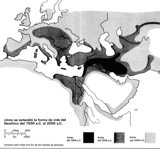 mapa sobre la difusión del Neolítico